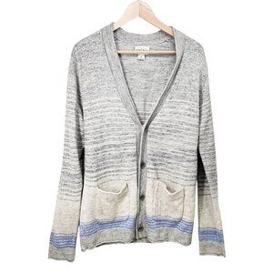 Lucky Brand Womens Medium Gray & Blue‎ Striped Cotton Cardigan Sweater M